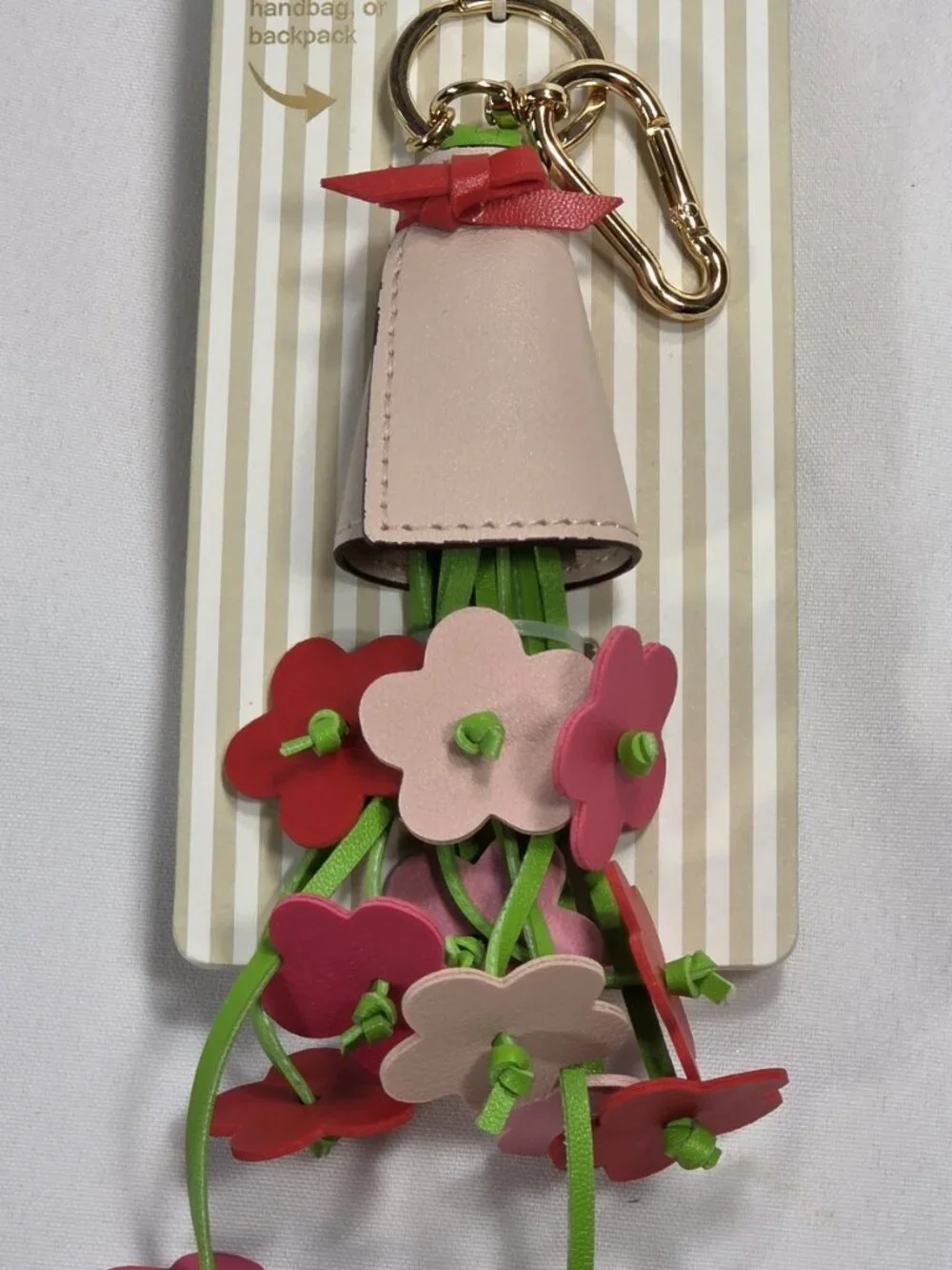 NWT Piper K Flower Bouquet Bag Charm Keychain Faux Leather Pink Red Floral NEW